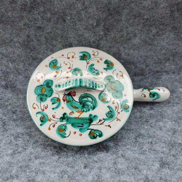 VTG Italian Pottery Hand Painted Casserole Dish W/ Lid Rooster Floral Design - Picture 5 of 7